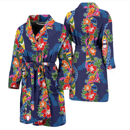 Hawaiian Themed Pattern Print Design H04 Men Bathrobe