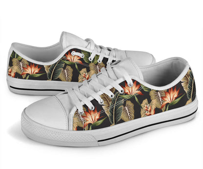 Tropical Flower Pattern Print Design TF014 White Bottom Low Top Shoes