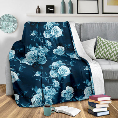 Rose Blue Pattern Print Design RO014 Fleece Blanket