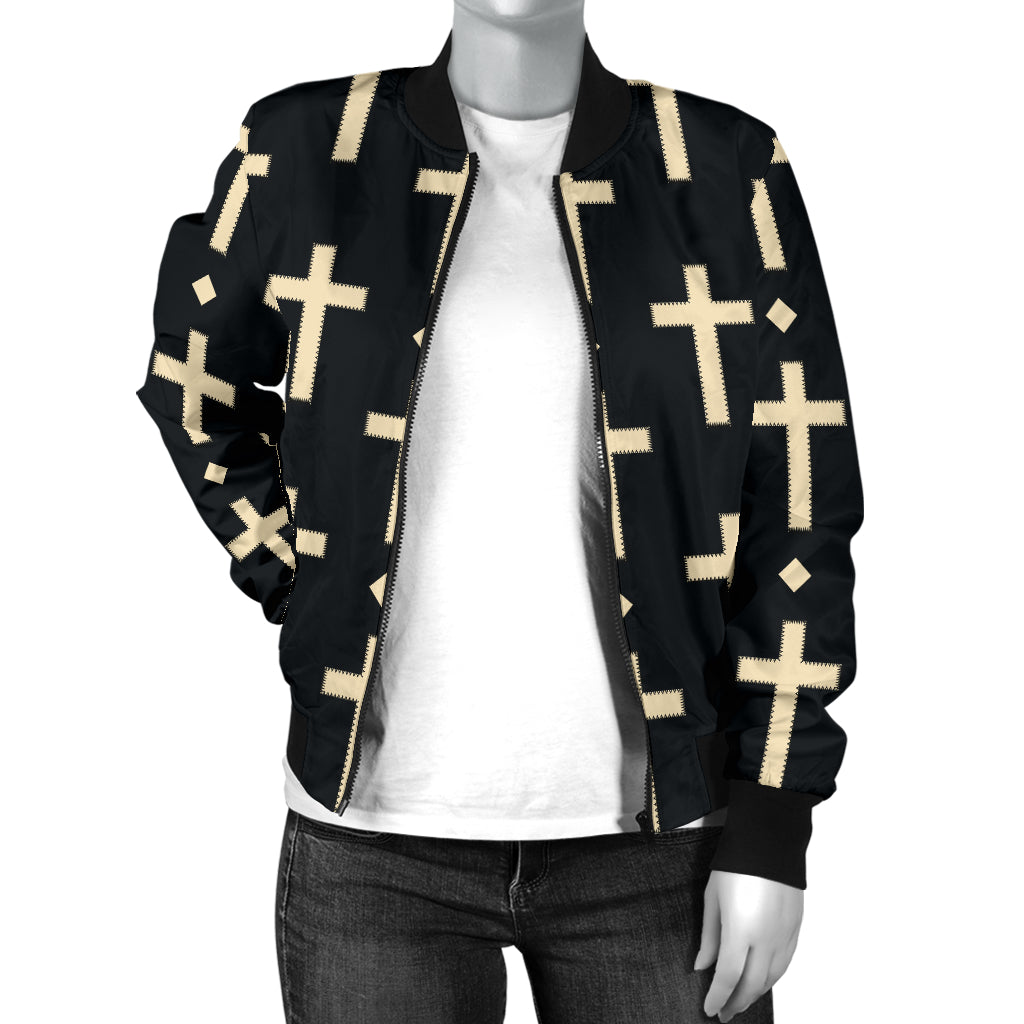 Cross Pattern Print Design 03 Women's Bomber Jacket