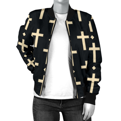 Cross Pattern Print Design 03 Women's Bomber Jacket