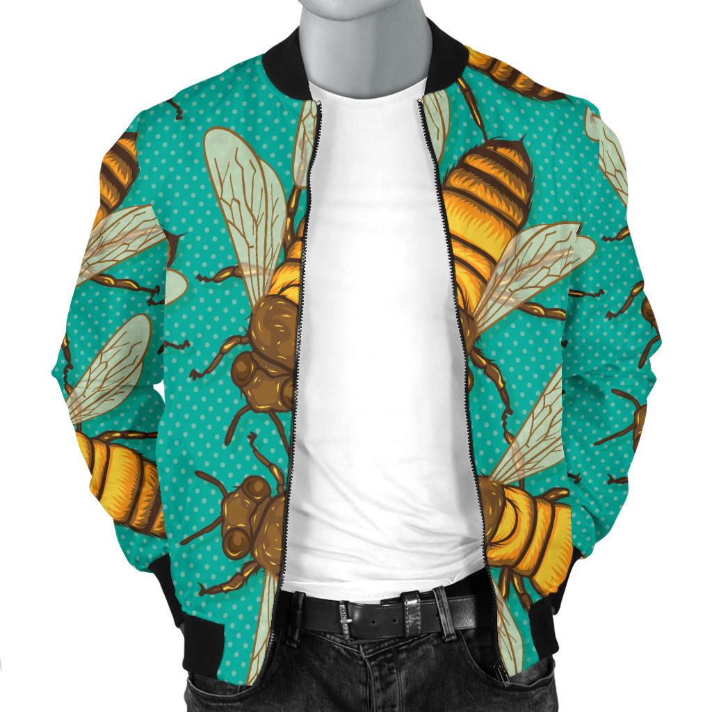 Bee Pattern Print Design BEE04 Men Bomber Jacket