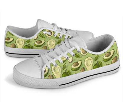 Avocado Pattern Print Design AC03 White Bottom Low Top Shoes