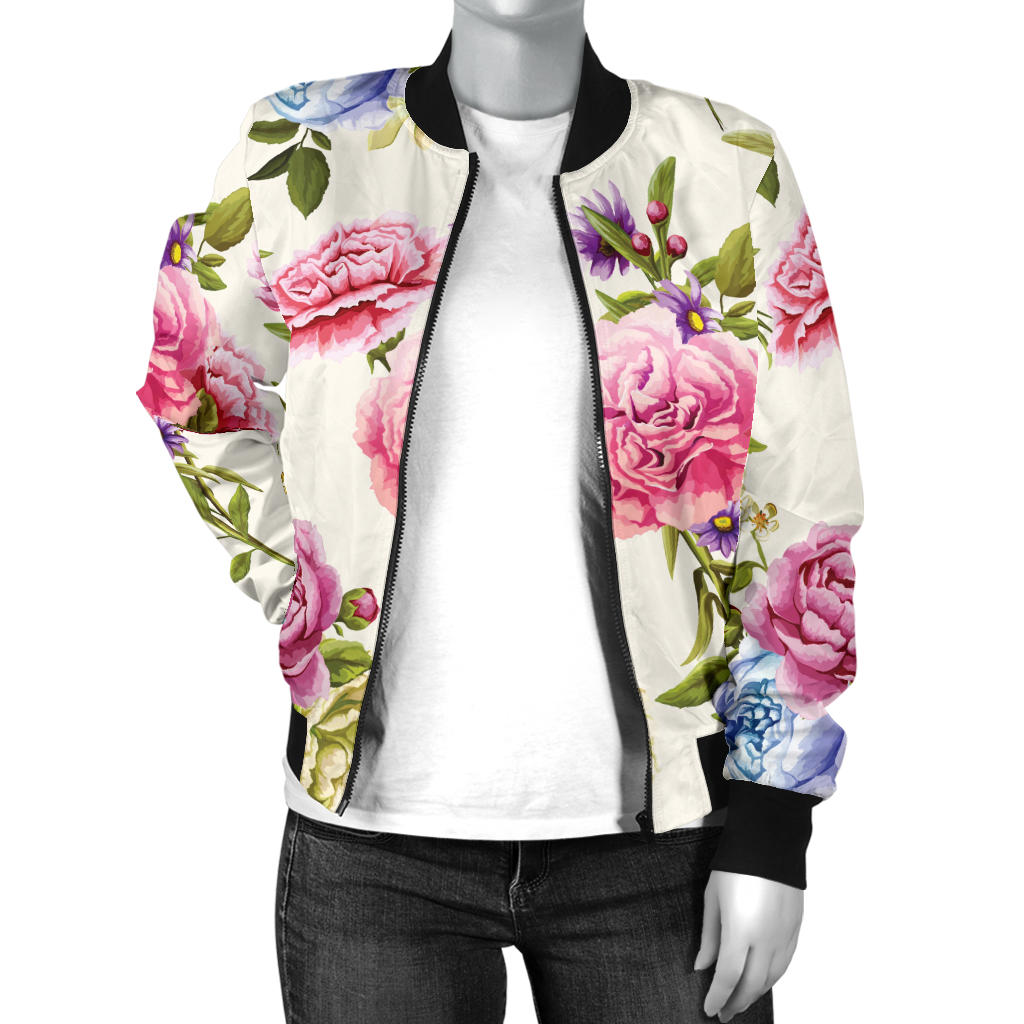 Carnations Pattern Print Design CN02 Women Bomber Jacket