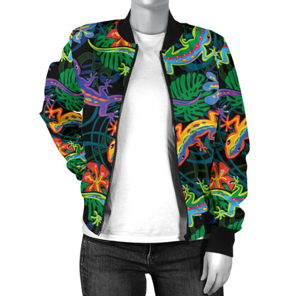 Gecko Colorful Pattern Print Design 01 Women's Bomber Jacket