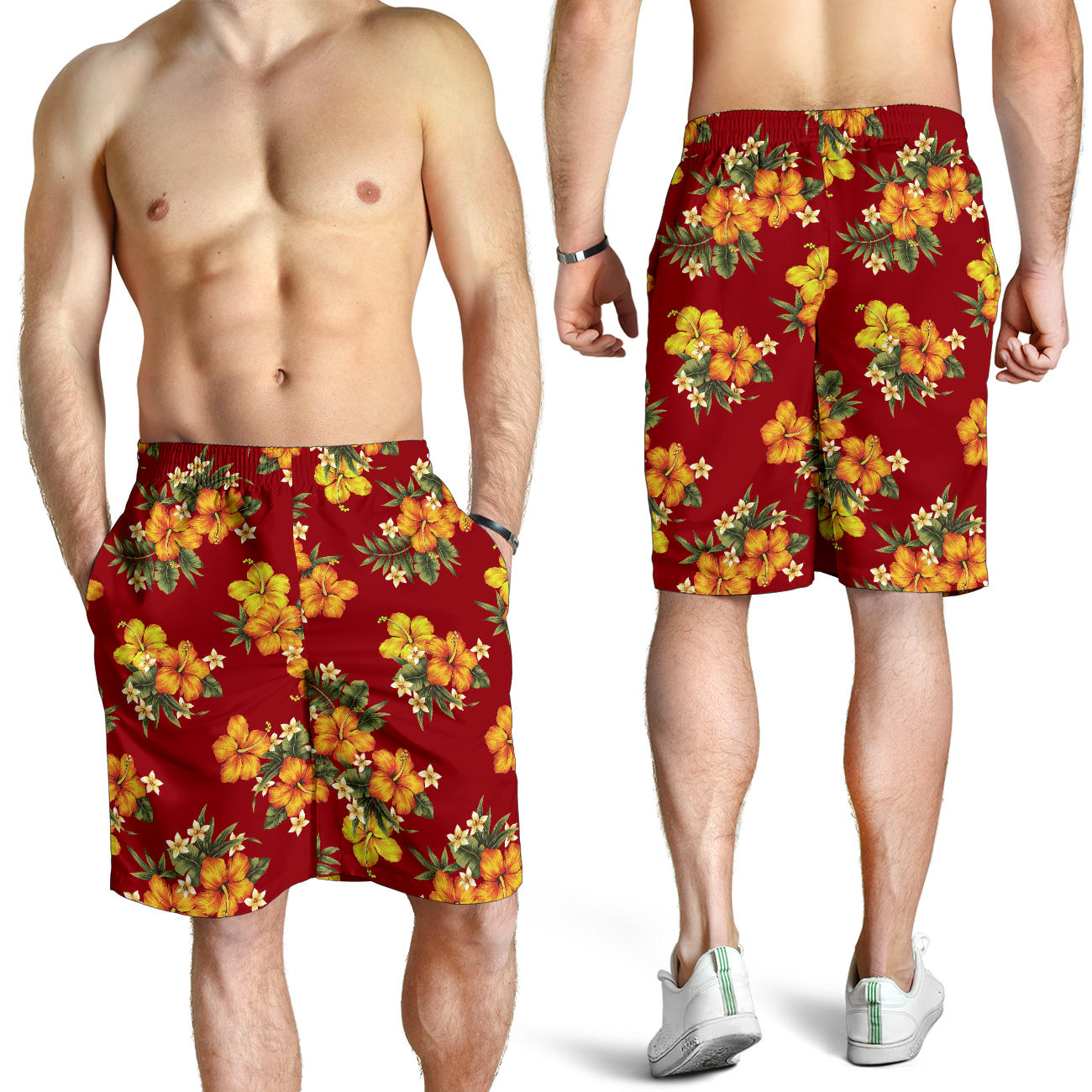Orange Hibiscus Pattern Print Design HB026 Mens Shorts