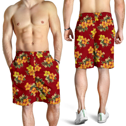 Orange Hibiscus Pattern Print Design HB026 Mens Shorts