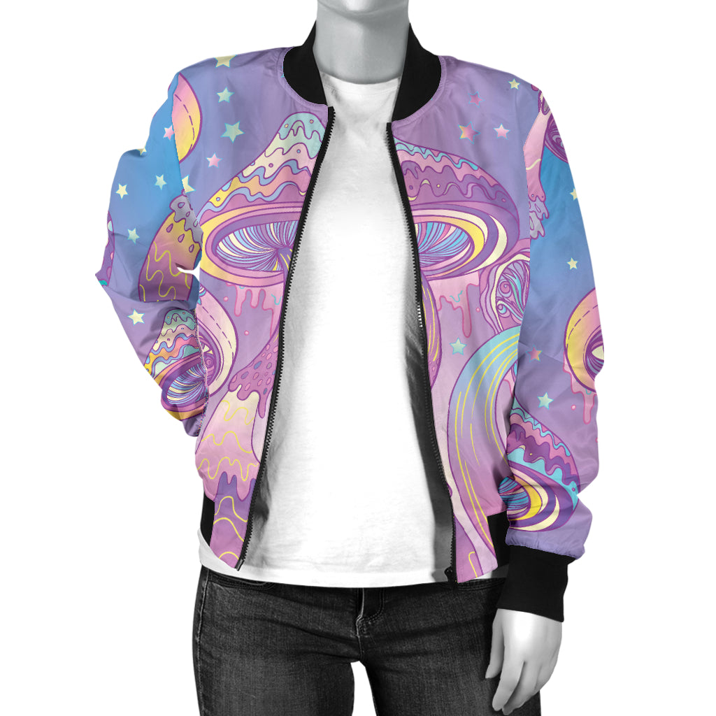 Psychedelic Mushroom Pattern Print Design A01 Women's Bomber Jacket