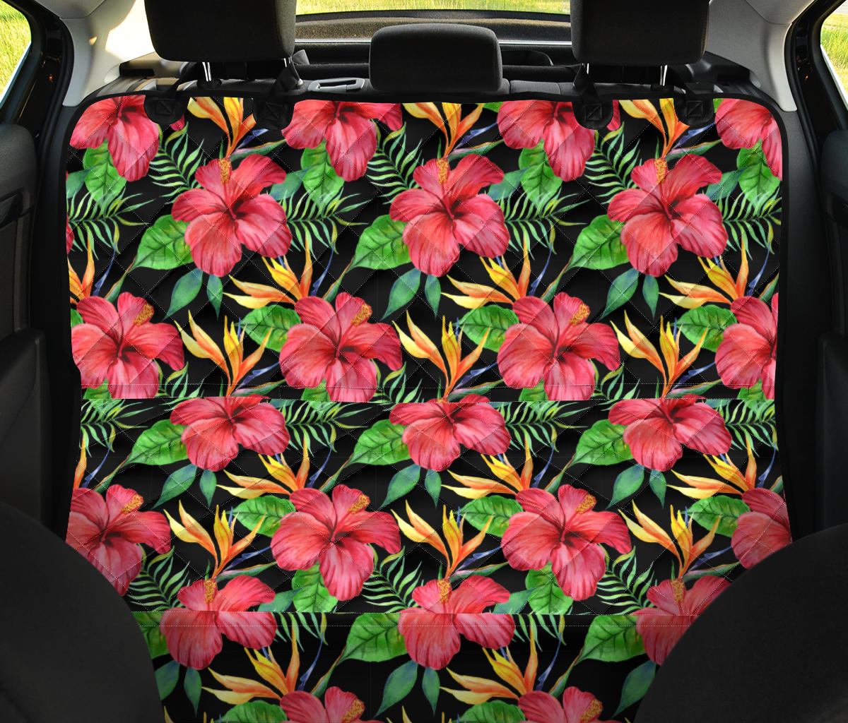 Red Hibiscus Pattern Print Design HB07 Rear Dog  Seat Cover