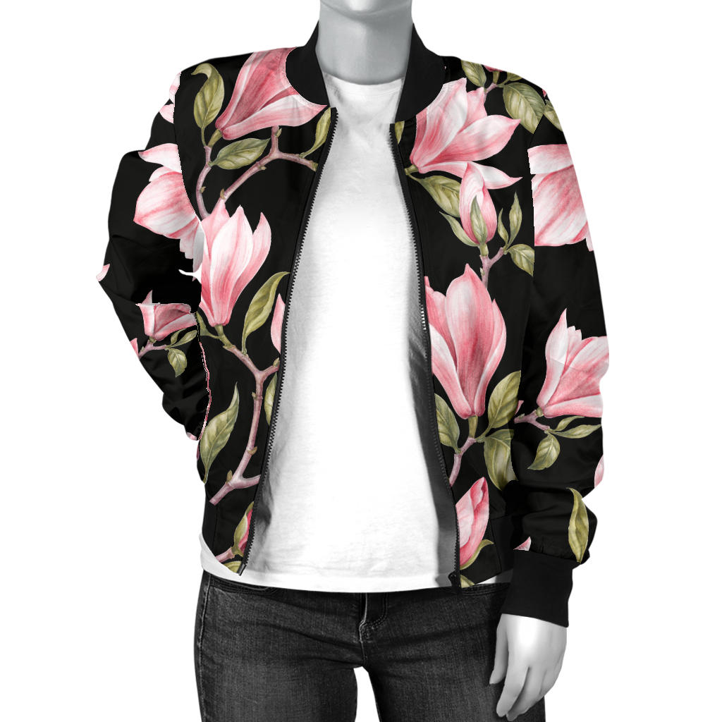 Magnolia Pattern Print Design MAG03 Women Bomber Jacket