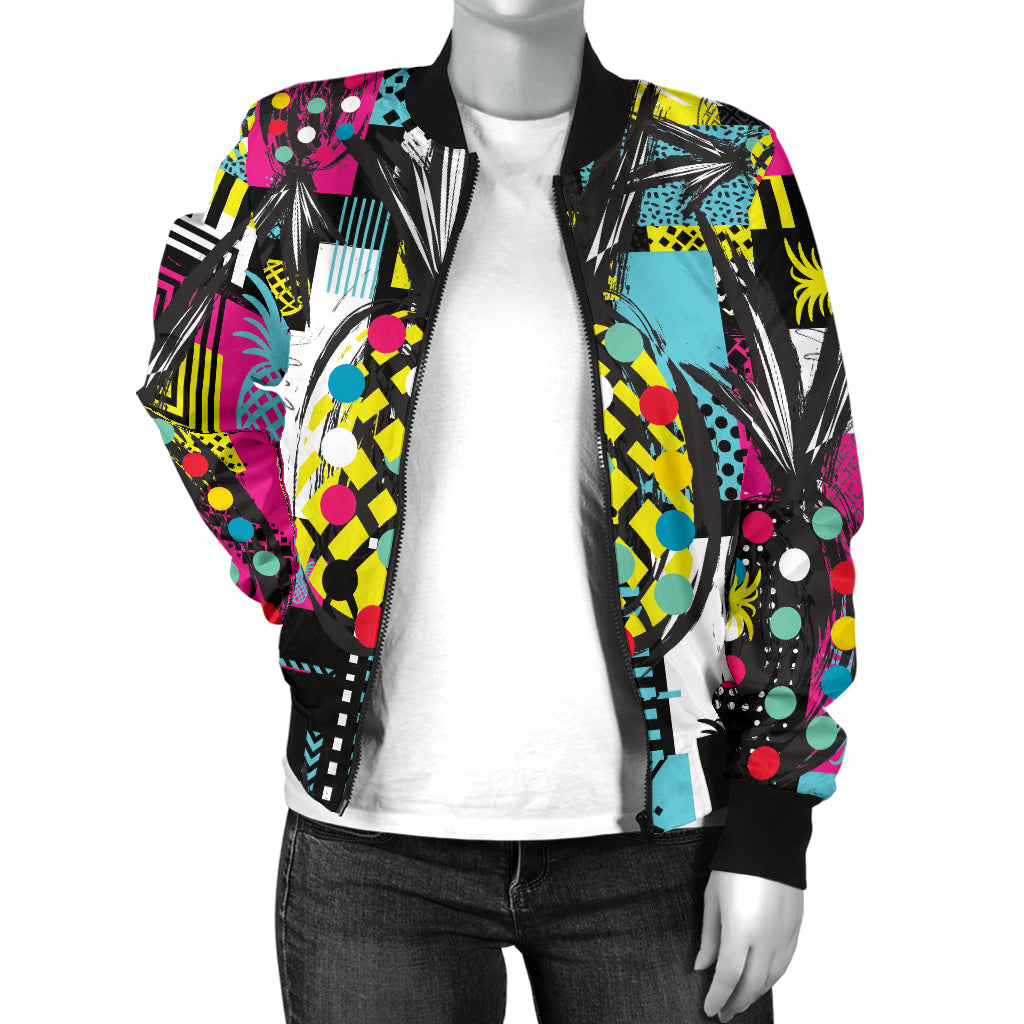 Pop Art Pineapple Pattern Print Design A02 Women's Bomber Jacket