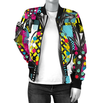 Pop Art Pineapple Pattern Print Design A02 Women's Bomber Jacket