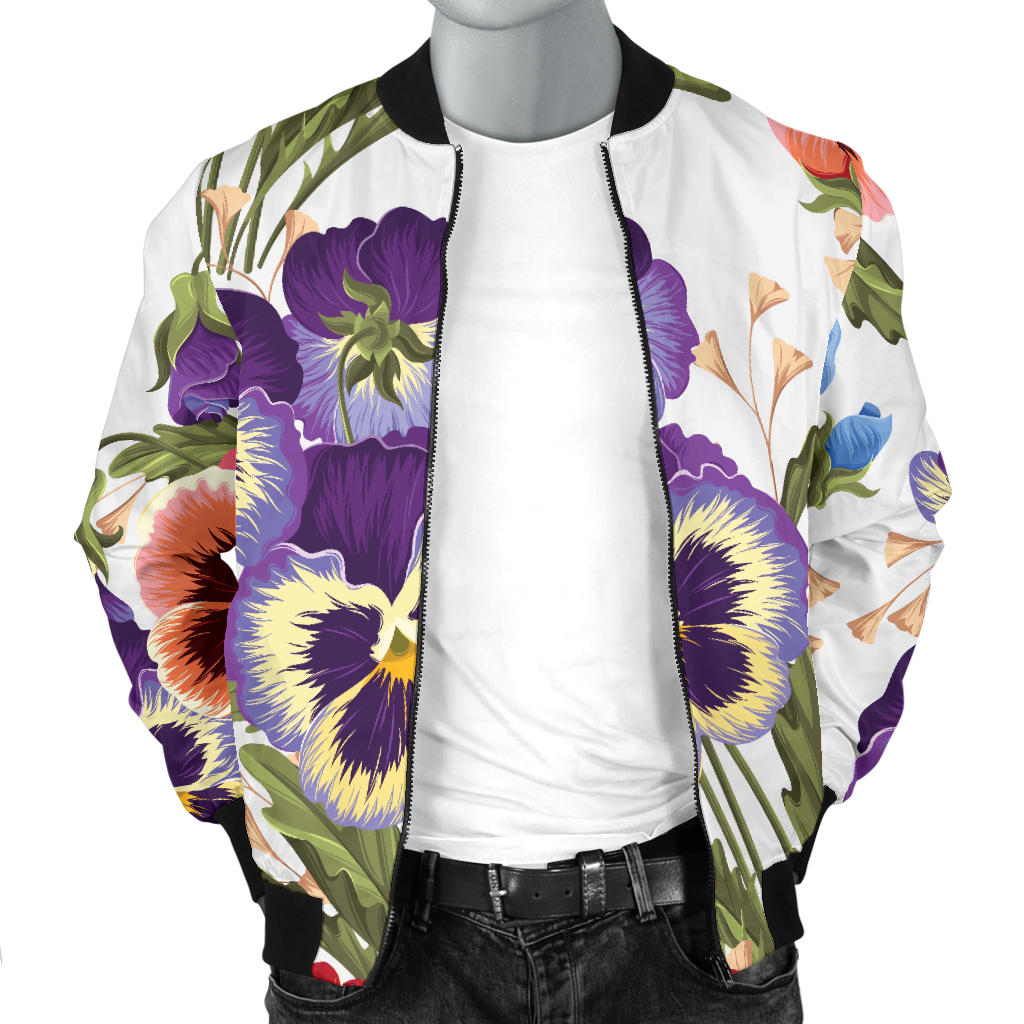 Pansy Pattern Print Design PS06 Men Bomber Jacket
