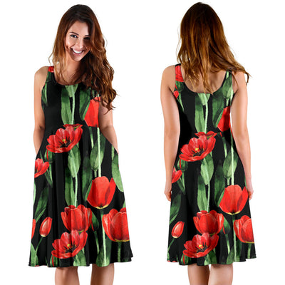Tulip Red Pattern Print Design TP03 Midi Dress