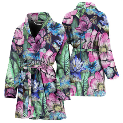 Water Lily Pattern Print Design WL07 Women Bathrobe