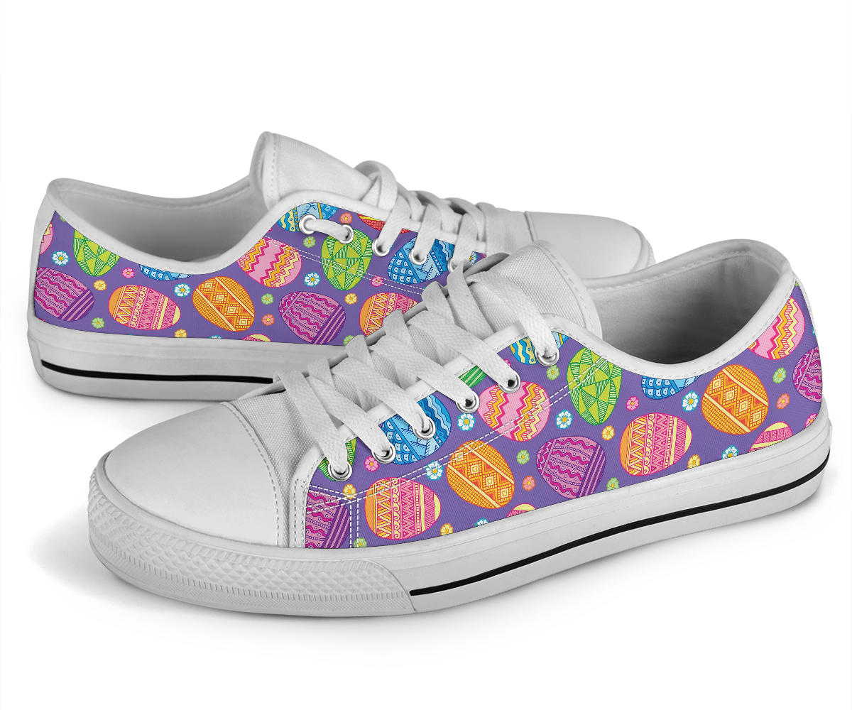 Easter Eggs Pattern Print Design RB010 White Bottom Low Top Shoes