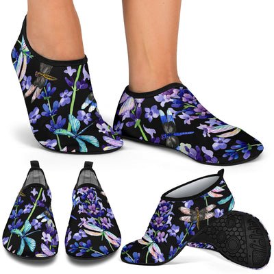 Lavender Dragonfly Pattern Print Design LV03 Aqua Water Shoes