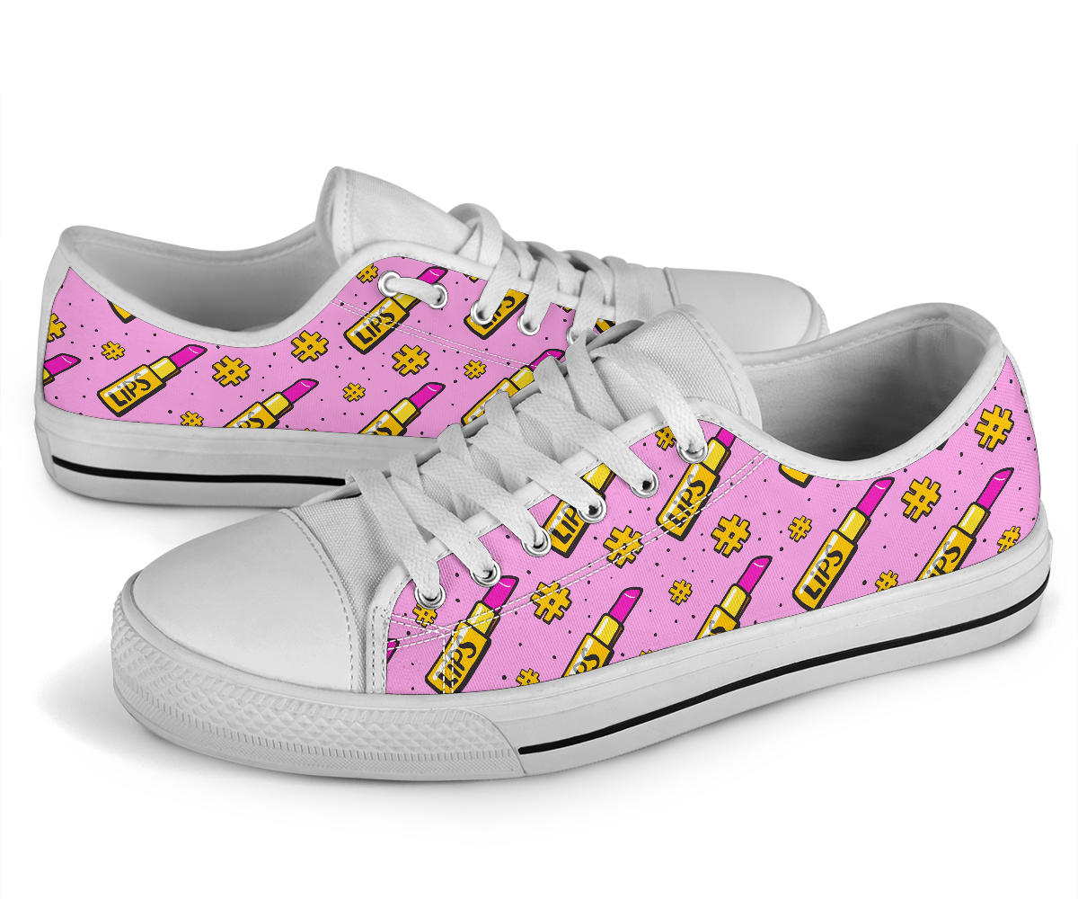 Lipstick Pattern Print Design LT03 White Bottom Low Top Shoes