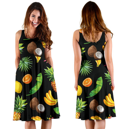 Tropical Fruits Pattern Print Design TF03 Midi Dress