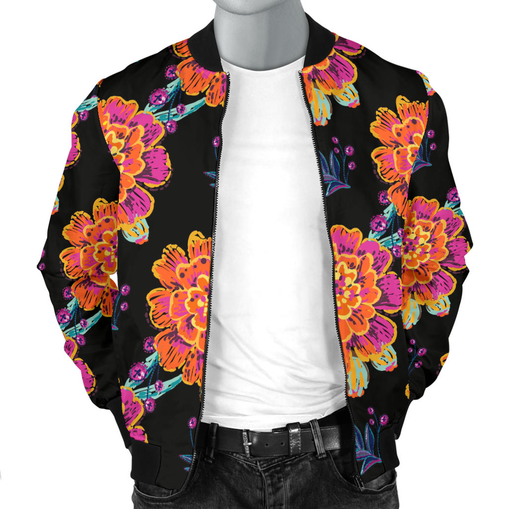 Marigold Pattern Print Design MR04 Men Bomber Jacket