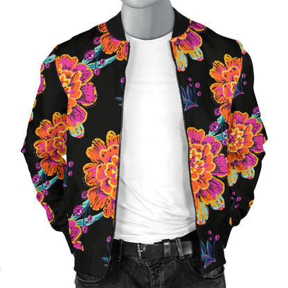 Marigold Pattern Print Design MR04 Men Bomber Jacket