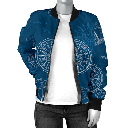 Nautical Pattern Print Design A04 Women's Bomber Jacket