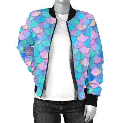Mermaid Scales Pastel Pattern Print Design 07 Women's Bomber Jacket
