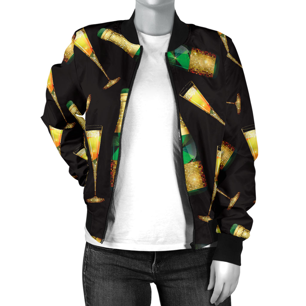 Champagne Pattern Print Design 02 Women's Bomber Jacket
