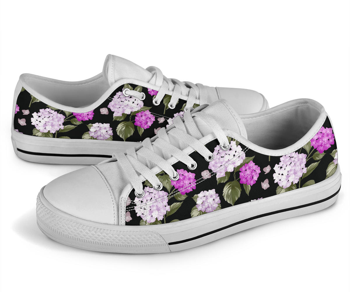 Hydrangea Pattern Print Design HD011 White Bottom Low Top Shoes