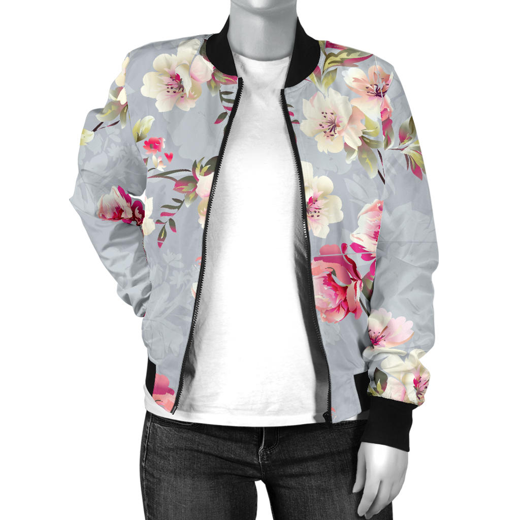 Summer Floral Pattern Print Design SF02 Women Bomber Jacket
