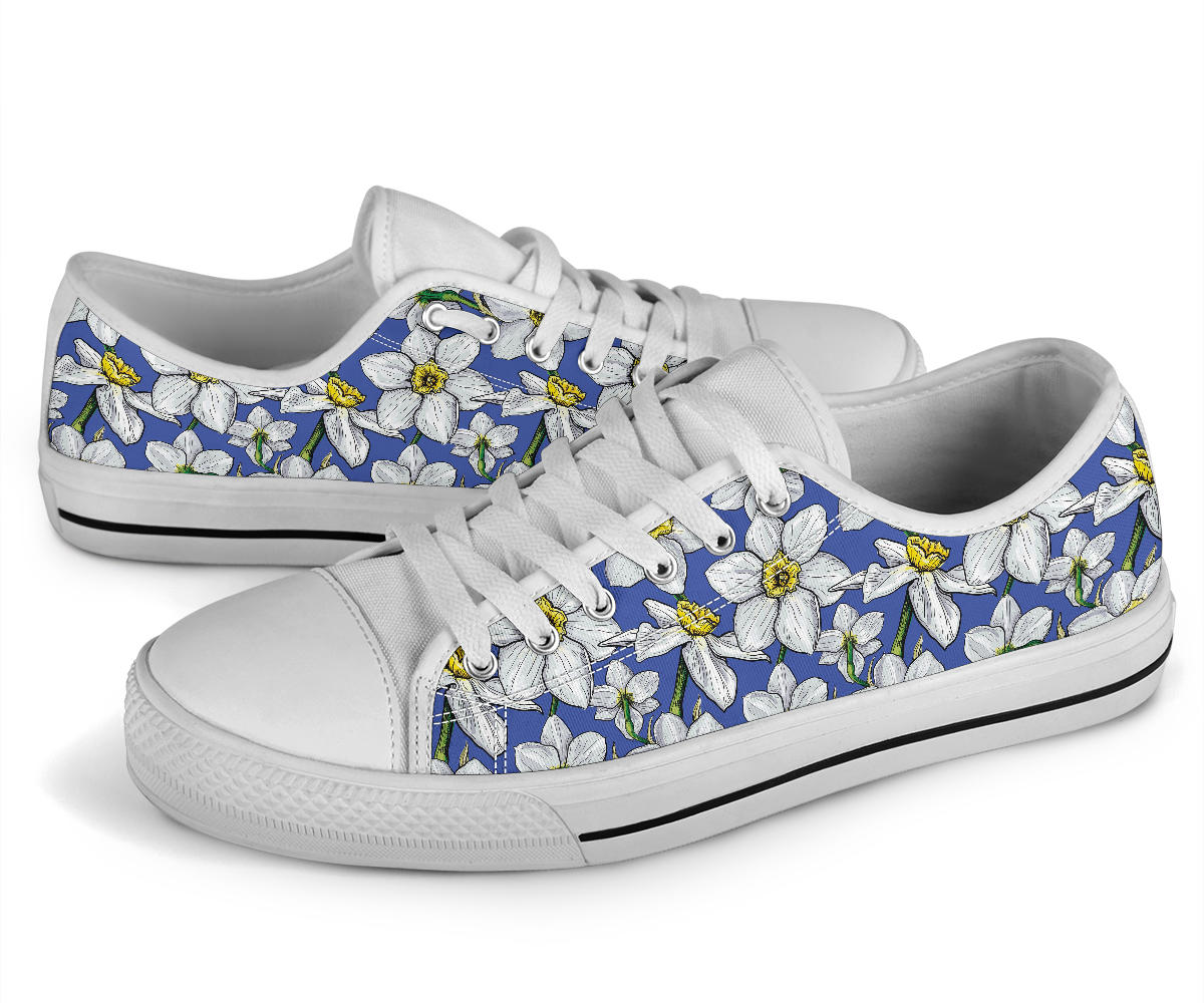 Daffodils Pattern Print Design DF08 White Bottom Low Top Shoes