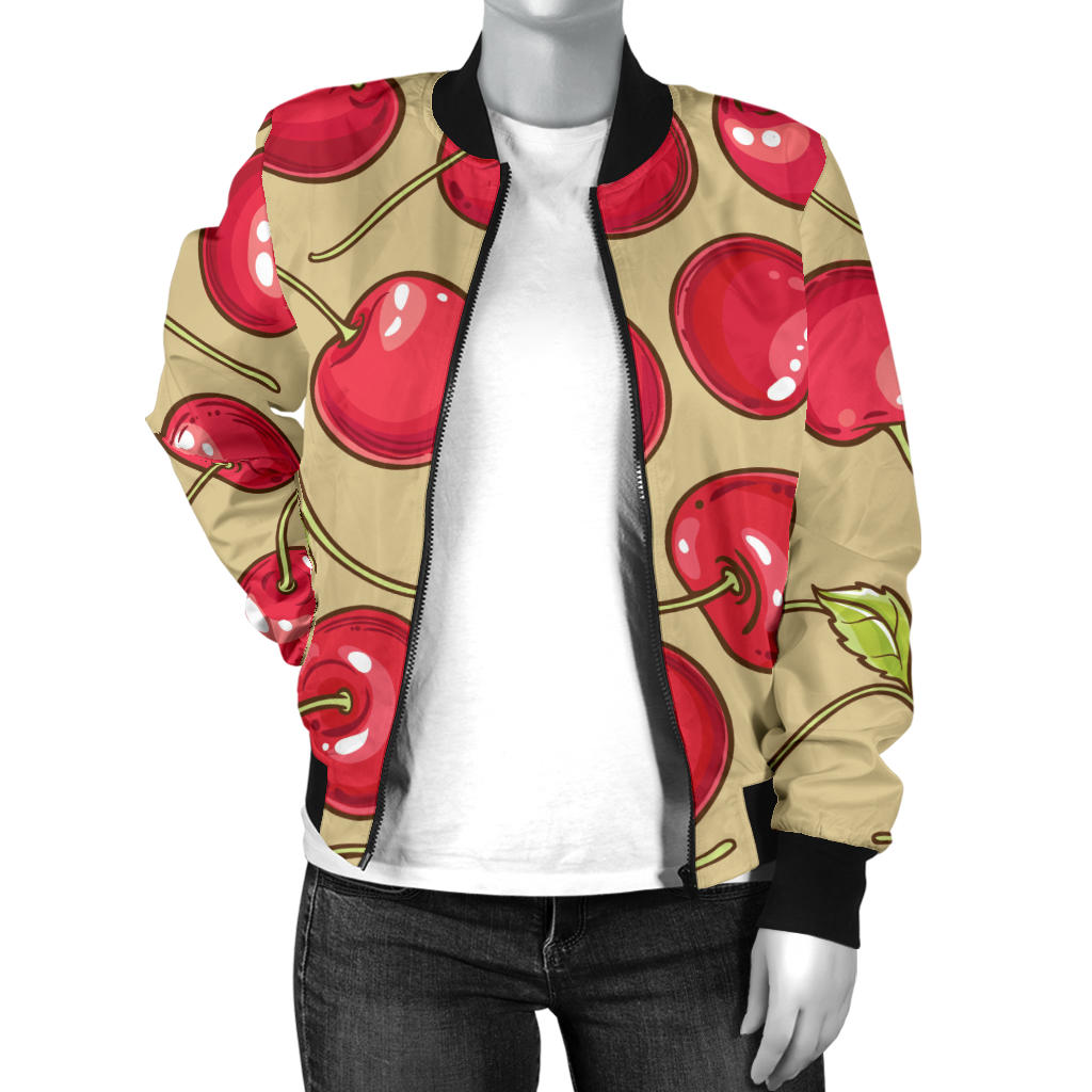Cherry Pattern Print Design CH05 Women Bomber Jacket