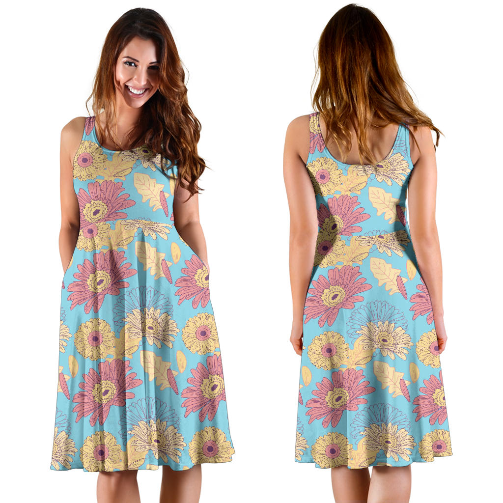 Gerberas Pattern Print Design GB04 Midi Dress