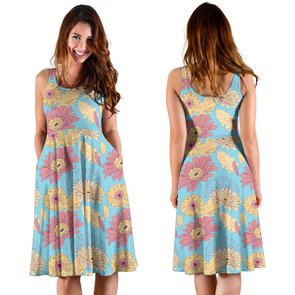 Gerberas Pattern Print Design GB04 Midi Dress