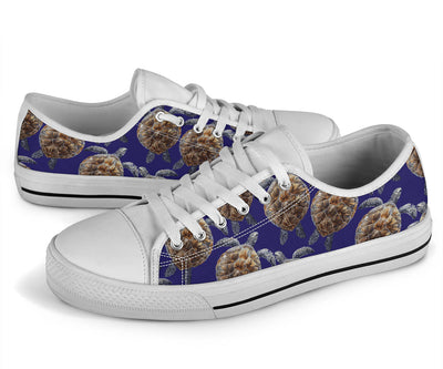 Sea Turtle Pattern Print Design T05 White Bottom Low Top Shoes