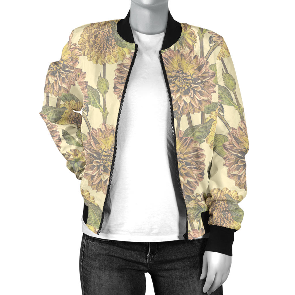 Dahlia Pattern Print Design DH09 Women Bomber Jacket