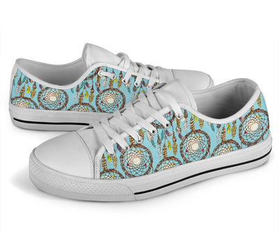 Blue Dream catcher White Bottom Low Top Shoes