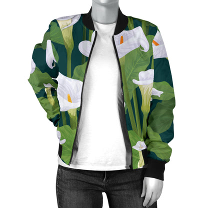 Lily Pattern Print Design 04 Women's Bomber Jacket