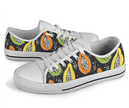 Papaya Pattern Print Design PP05 White Bottom Low Top Shoes