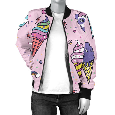 Ice Cream Pattern Print Design IC05 Women Bomber Jacket