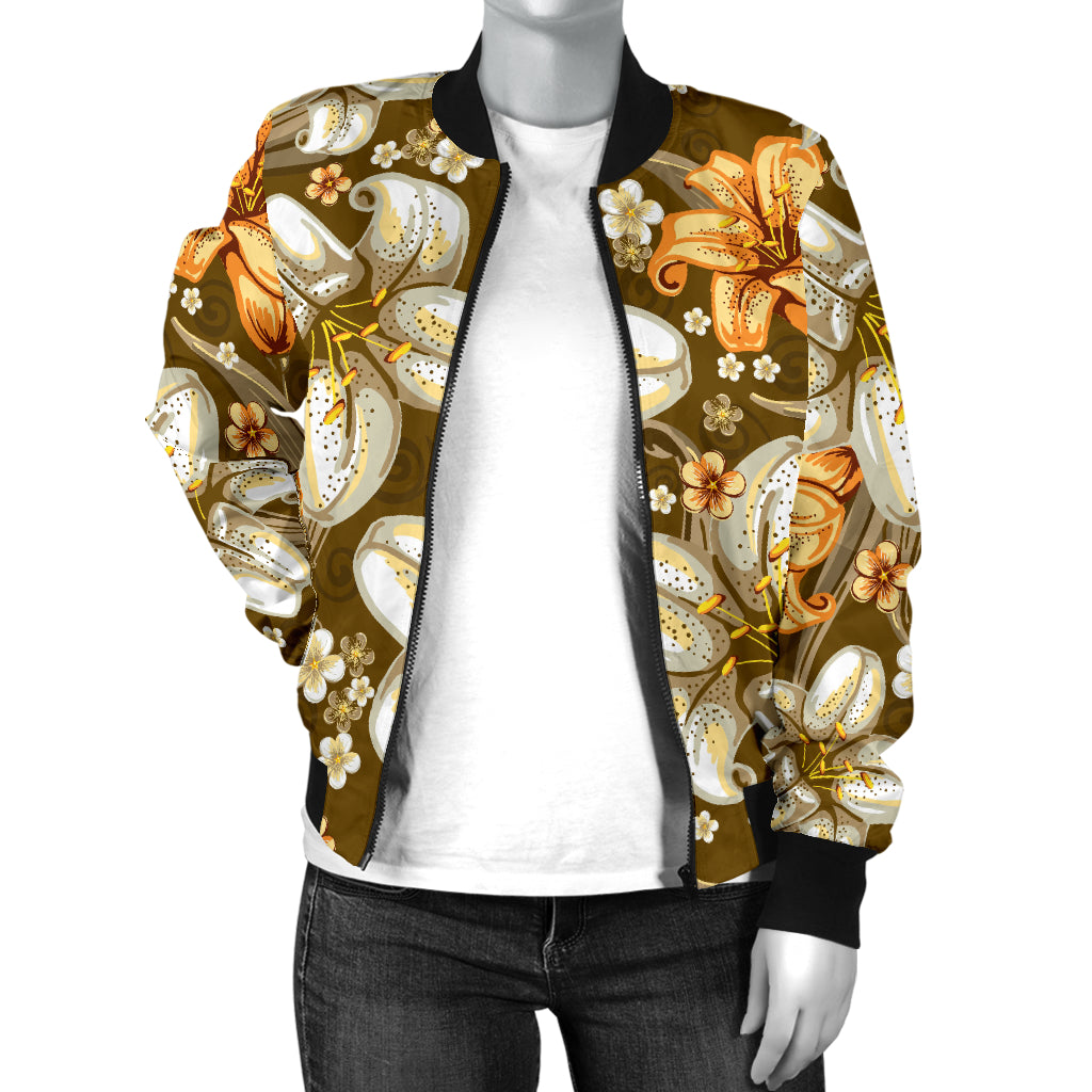 Lily Pattern Print Design 01 Women's Bomber Jacket