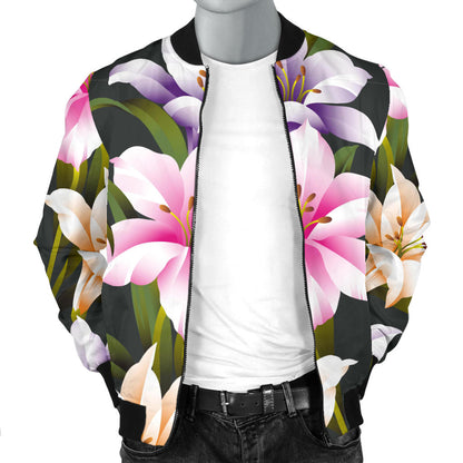 Lily Pattern Print Design LY01 Men Bomber Jacket