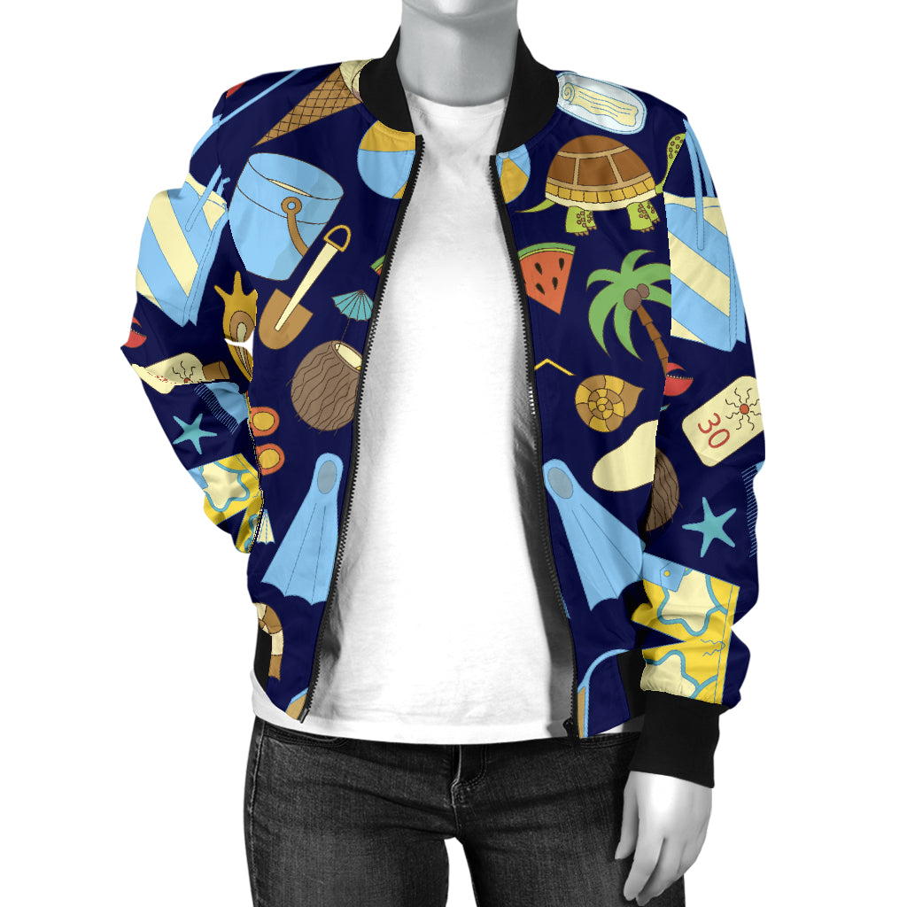 Beach Themed Pattern Print Design 04 Women's Bomber Jacket