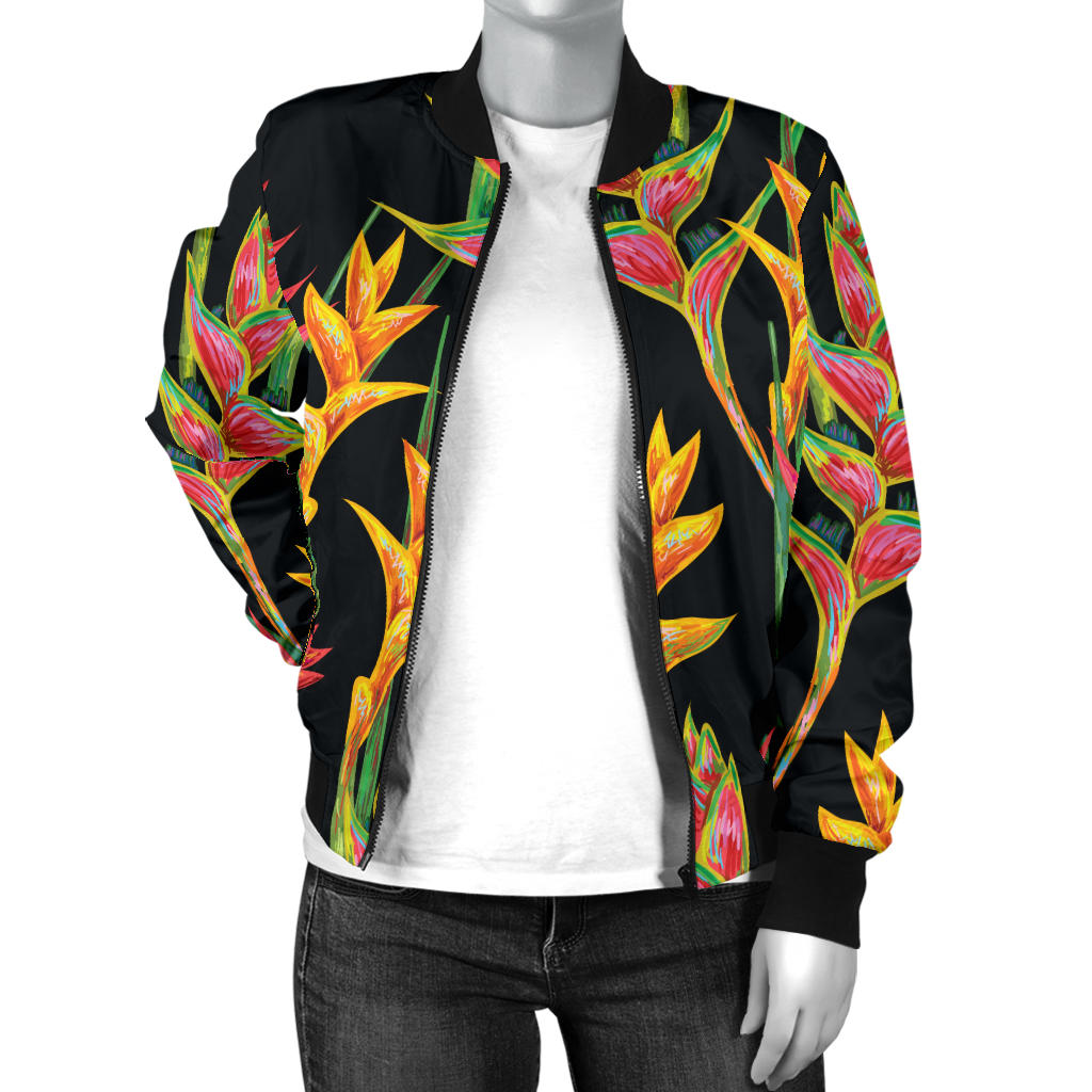 Heliconia Pattern Print Design HL01 Women Bomber Jacket