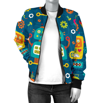 Robot Pattern Print Design A04 Women's Bomber Jacket