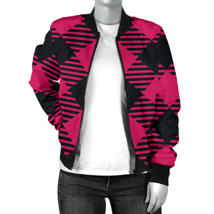 Buffalo check Pink Pattern Print Design 01 Women's Bomber Jacket