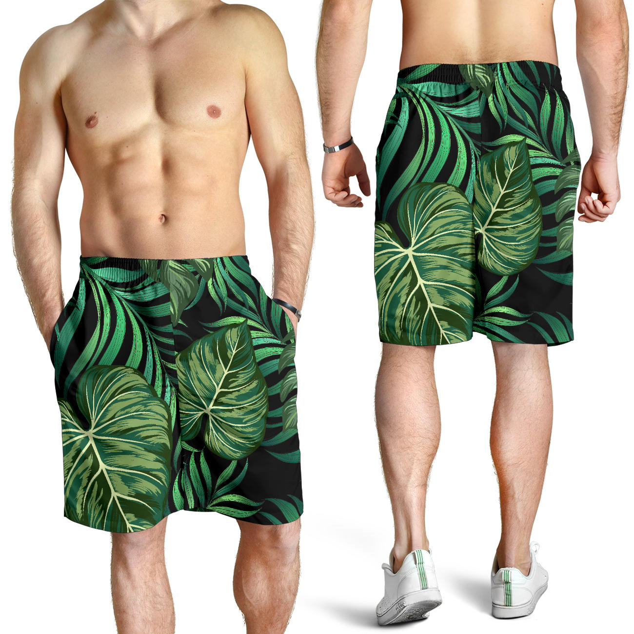 Green Fresh Tropical Palm Leaves Mens Shorts