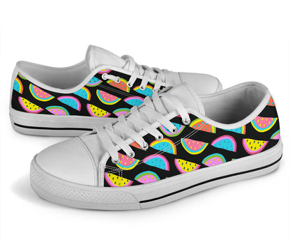 Watermelon Pattern Print Design WM08 White Bottom Low Top Shoes