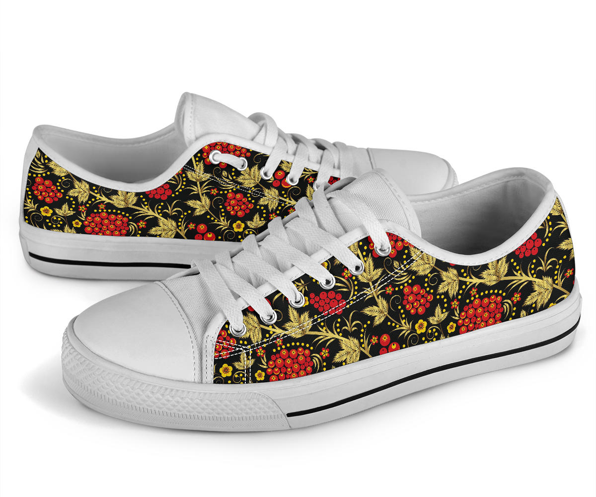 Cranberry Pattern Print Design CB02 White Bottom Low Top Shoes