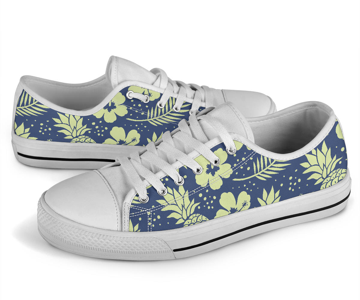 Pineapple Pattern Print Design PP07 White Bottom Low Top Shoes